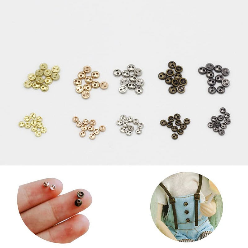 vingol 50 PCS 2 Hole Mini Metal Round Buttons Small Bread Buttons for Doll Clothes Bag Deoration Sewing Craft (Golden  5mm) - Image 4